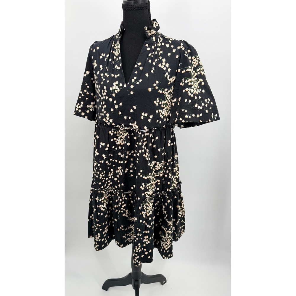 Tuckernuck Callahan Dress Women Small Black Floral Mini Tiered Ruffle Good